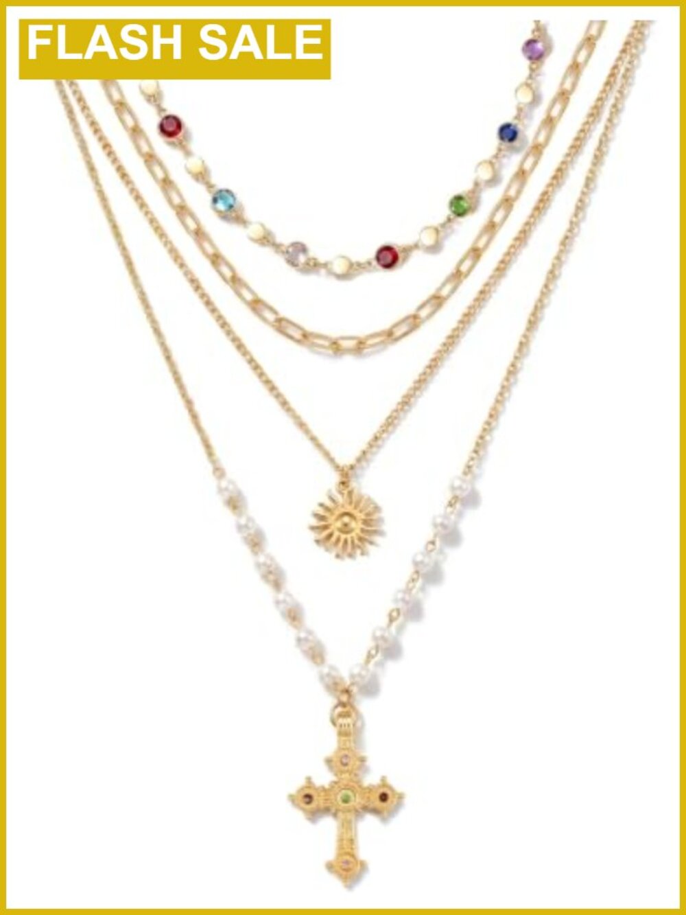 Gold Plated Layered Cross Necklace Set Adjustable Bohemian
